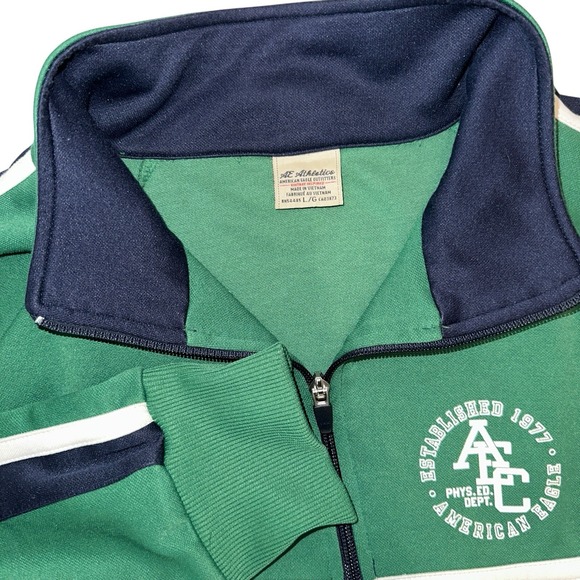 AMERICAN EAGLE Vintage Inspired Track Sweat Jacket Green/Navy/White - Mens LG - Picture 1 of 11